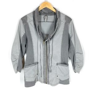 XCVI Fjord Jacket Frost Gray Lightweight Zip Up Funnel Neck 3/4 Sleeve Mesh M